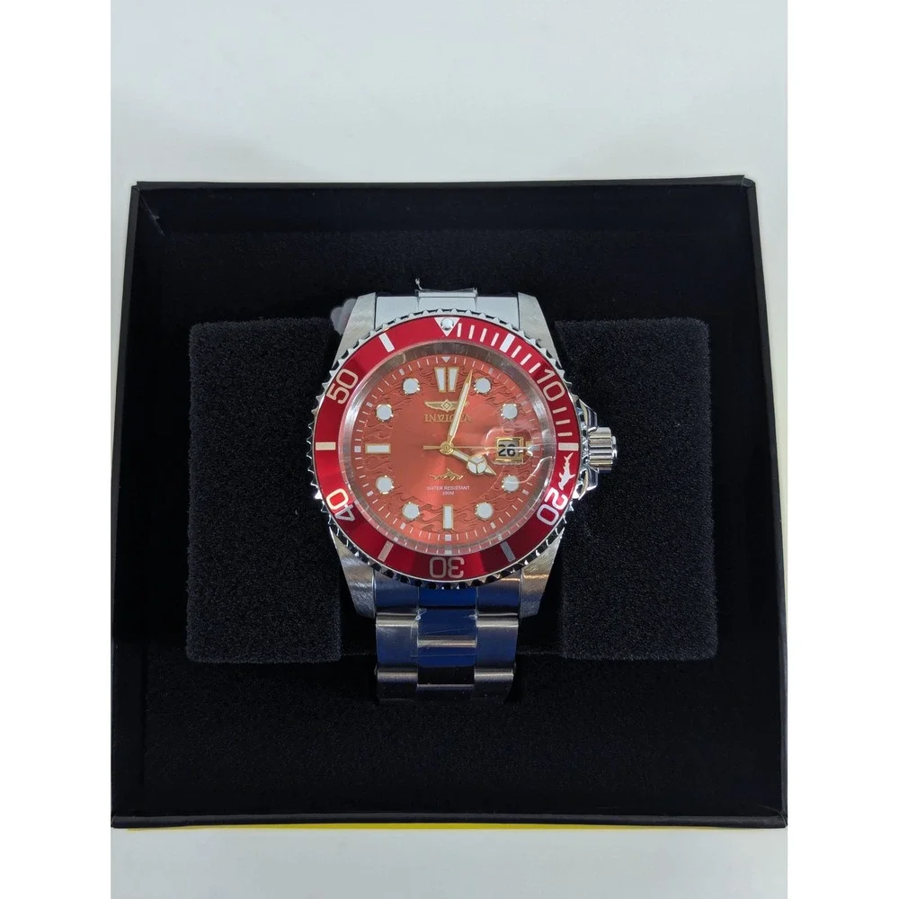 Invicta Pro Diver 50888 Mens Watch 42mm Red Dial Steel Band PC32 Quartz New